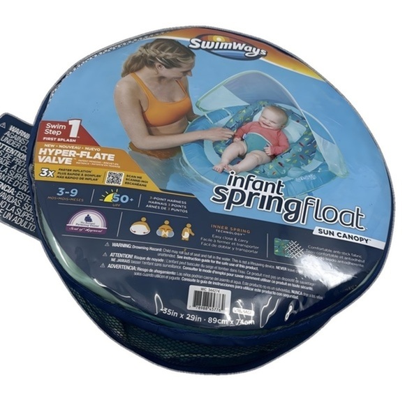 Infant Baby Spring Float with Adjustable Sun Canopy - Blue Shark - Picture 1 of 2